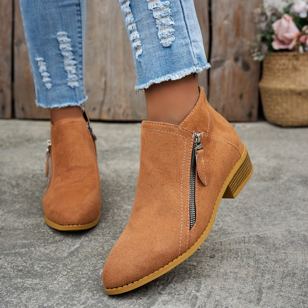 Women's Low Heel Ankle Boots | with Side Zipper