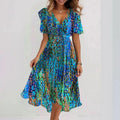 Women’s Floral V-Neck Wrap Midi Dress | Short Sleeve
