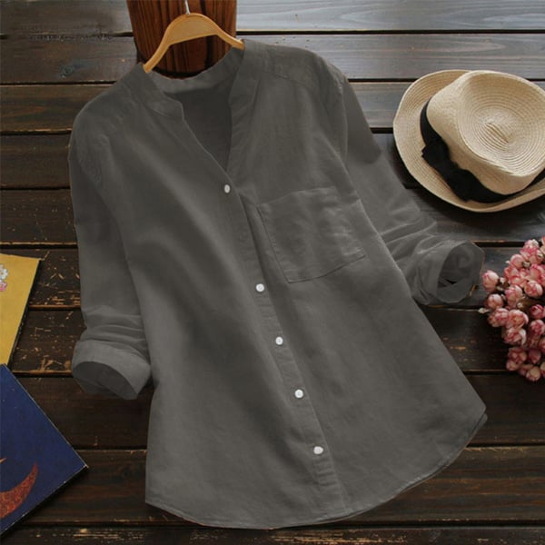 Women's Summer Linen Button-Down Blouse with Breast Pocket