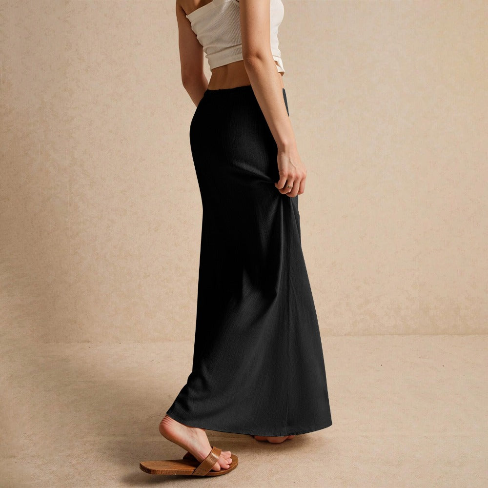 Drawstring Waist Linen Maxi Skirt for Women - Simona