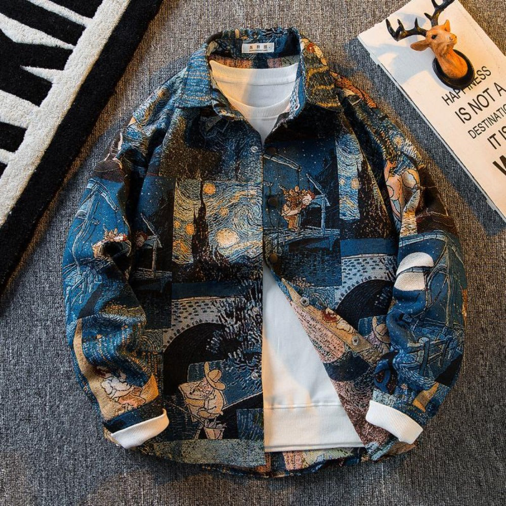 Multicolor Printed Long Sleeve Button Up Shirt for Men - Genziana