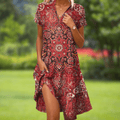Women's Casual Boho Shift Dress | Short Sleeve