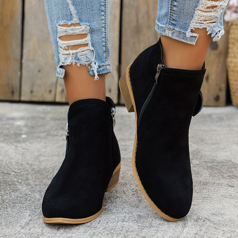 Women's Low Heel Ankle Boots | with Side Zipper