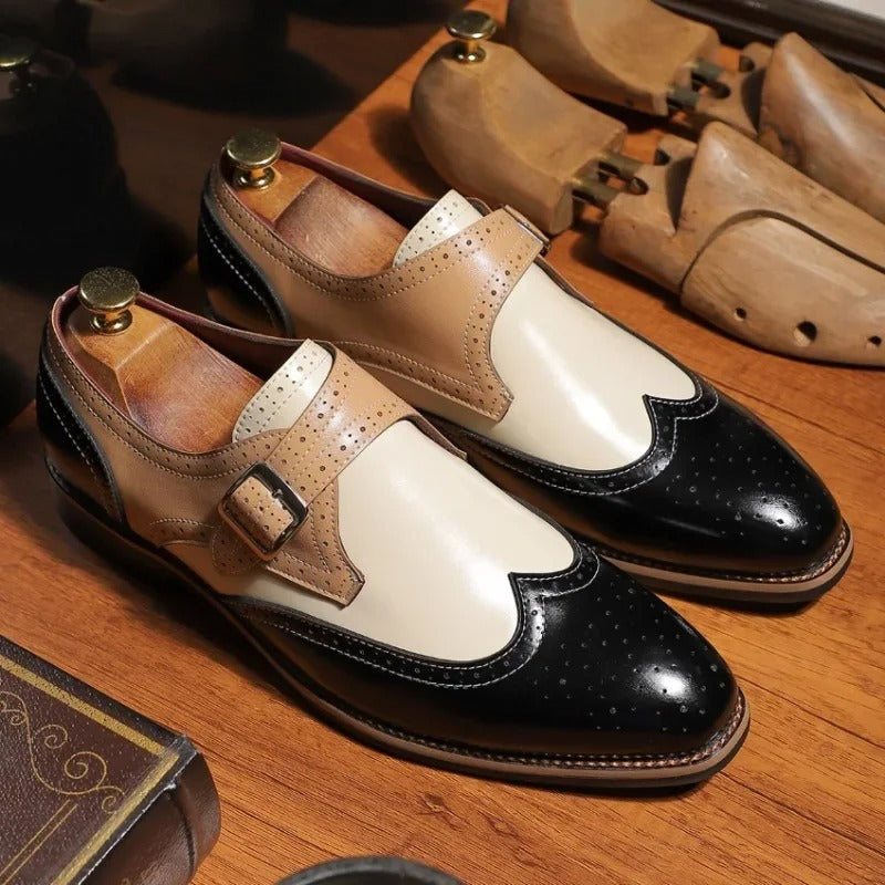 Men’s Tri-Tone Brogue Monk Strap Dress Shoes | Wingtip