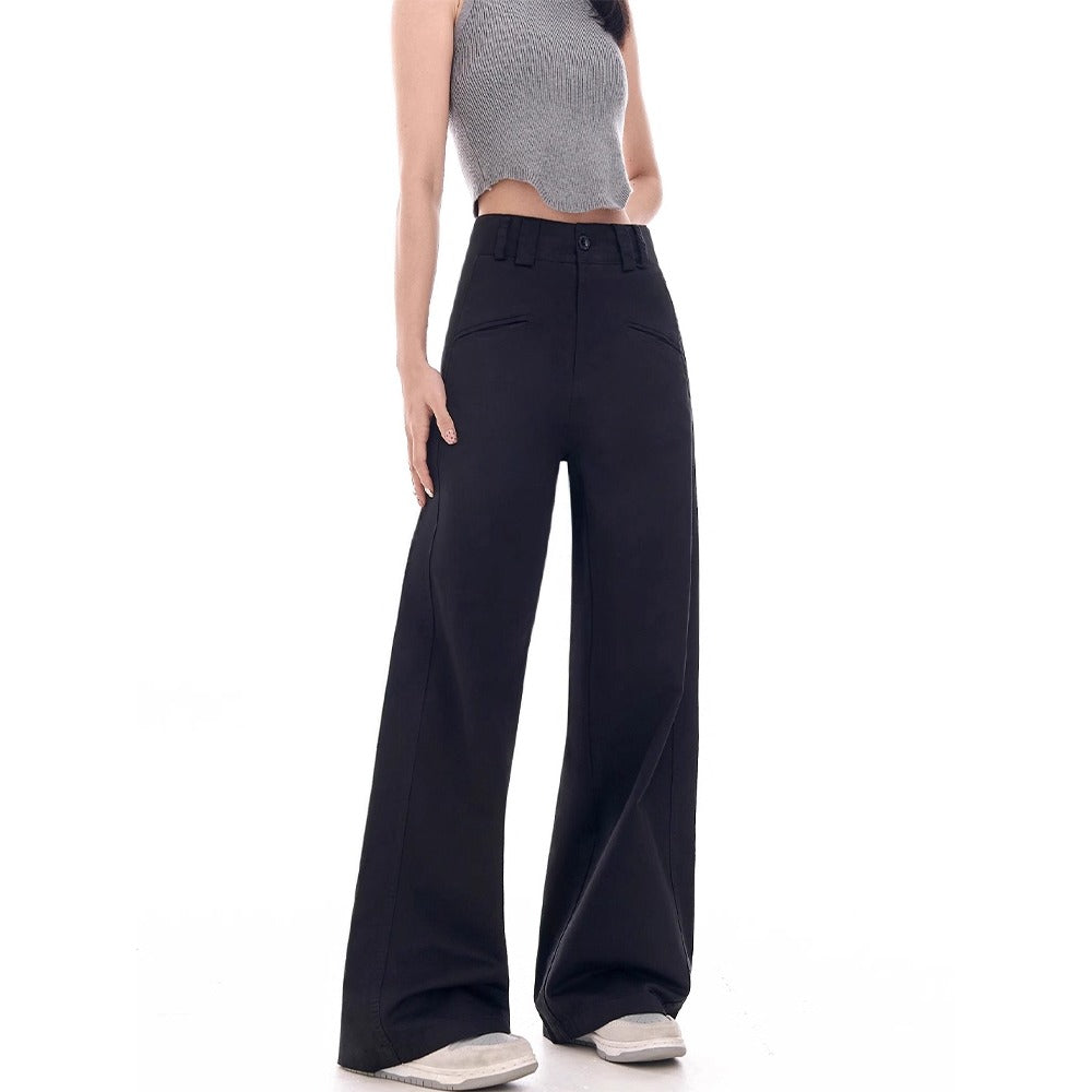 Black Wide Leg High Waist Pants for Women - Matilde