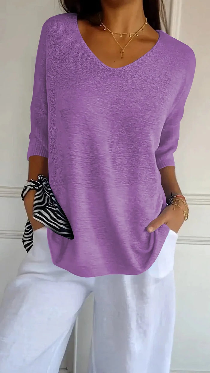 Women's Casual V-Neck Tee with 3/4 Sleeves