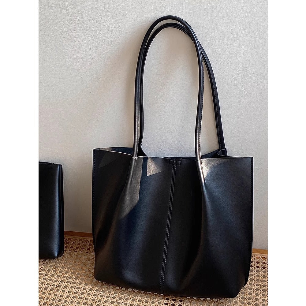Black Faux Leather Large Shoulder Tote Bag for Women - Rebecca