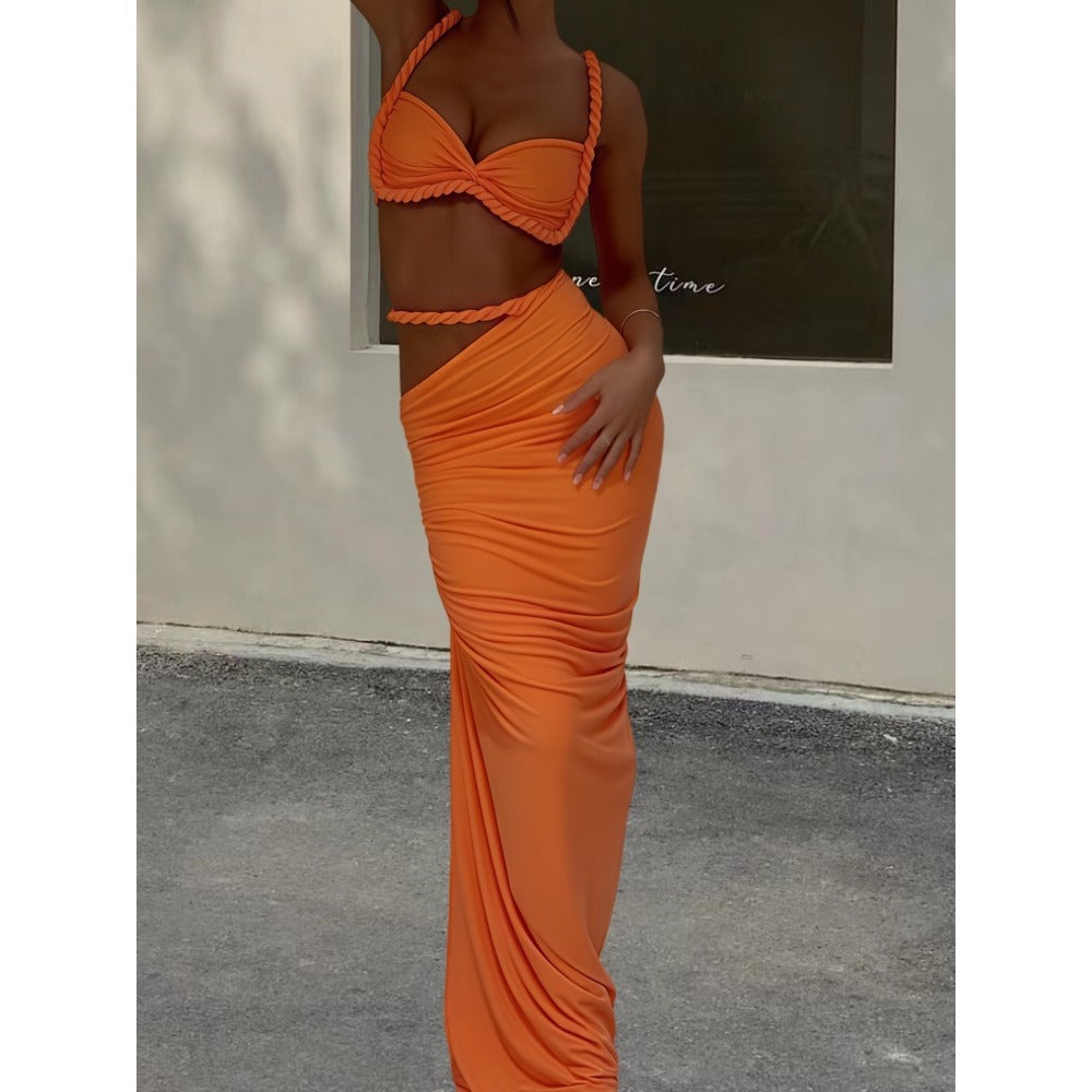 Multicolor Two Piece Crop Top and Maxi Skirt for Women - Allegra