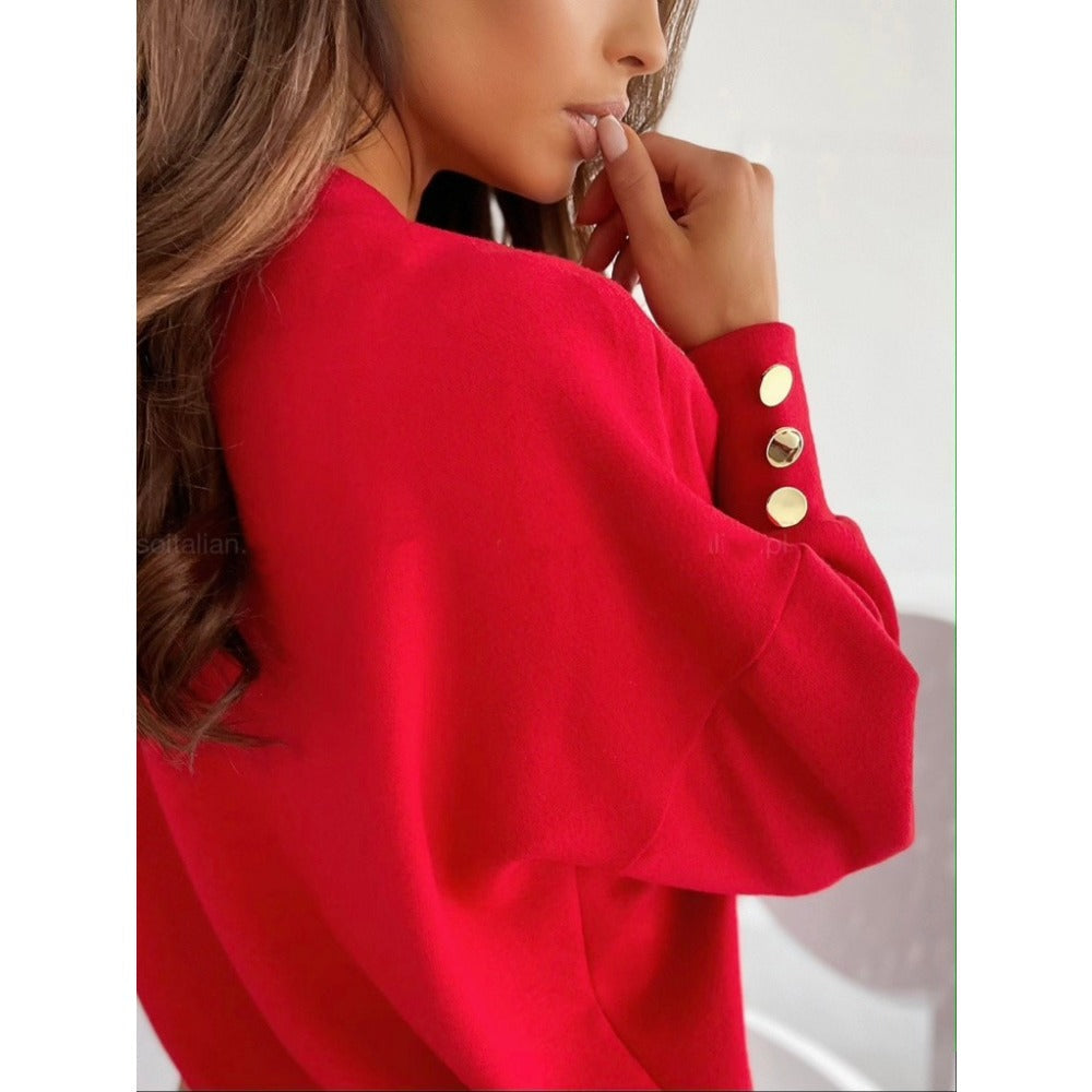 V-Neck Sweater with Button Sleeves for Women - Antonella