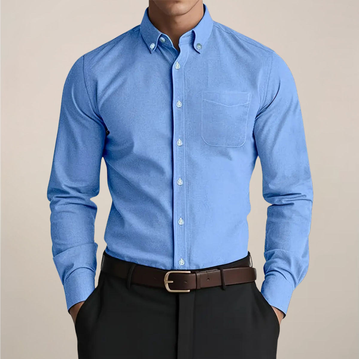 Men's Casual Long Sleeve Button-Down Shirt with Chest Pocket