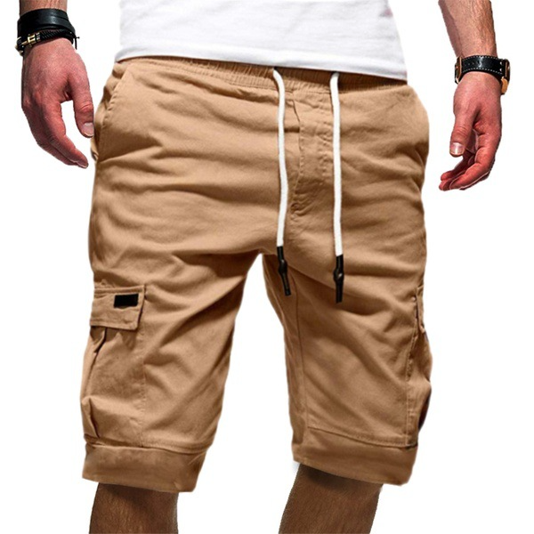 Men's Casual Cargo Shorts with Drawstring and Multiple Pockets