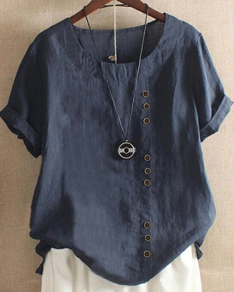 Women's Casual Short Sleeve Linen Blouse for Summer