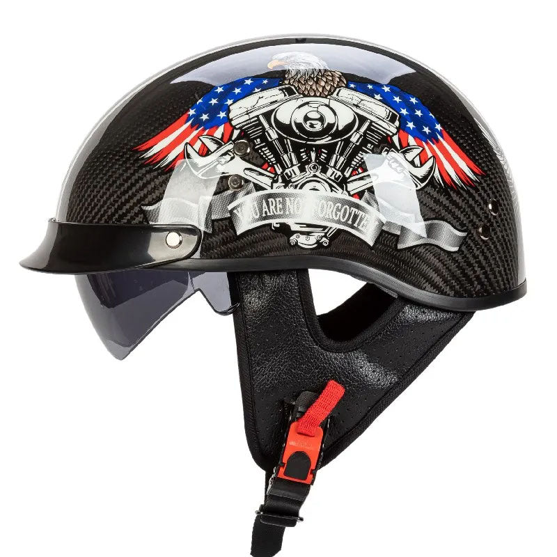 Retro Motorcycle Half-Face Helmet | with Drop-Down Sun Visor