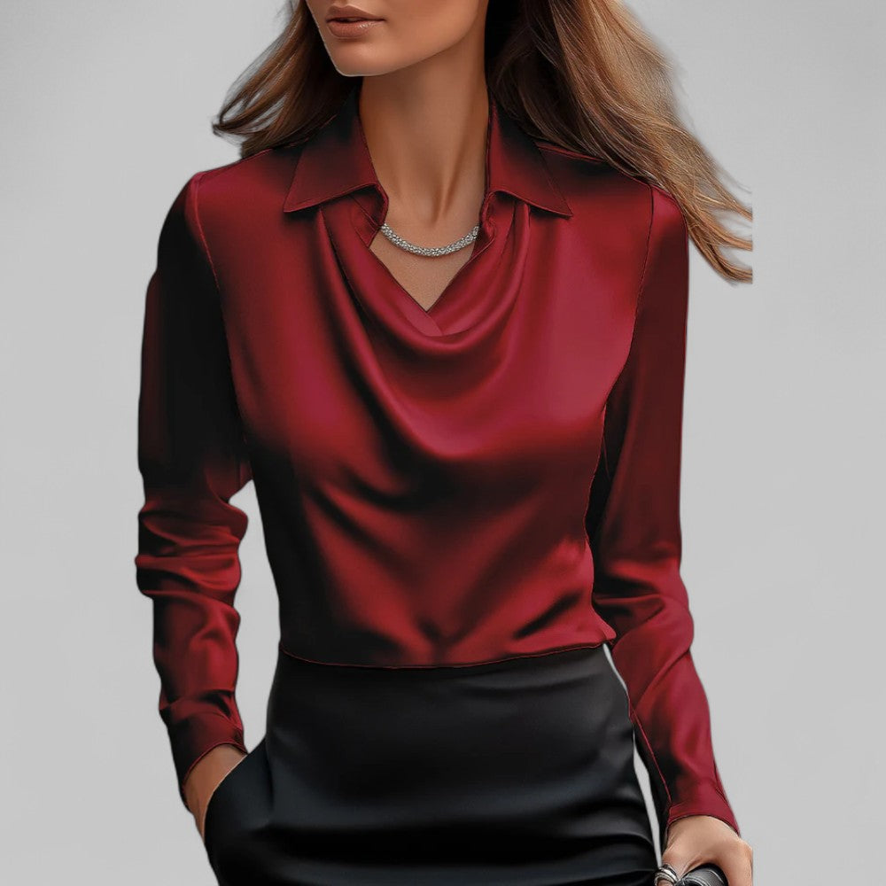 Women's Long Sleeve Waterfall Neck Blouse