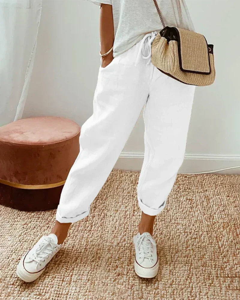 Women's Relaxed Fit Linen Pants with Drawstring