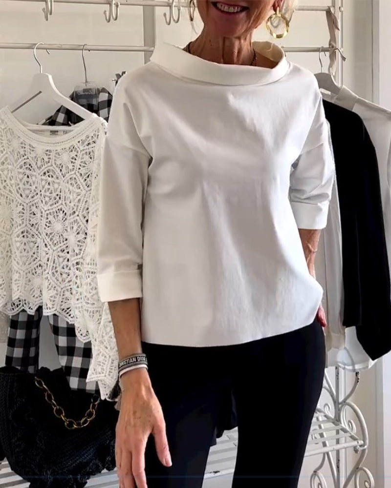 Casual Waterfall Neck Blouse for Women | 3/4 Sleeves