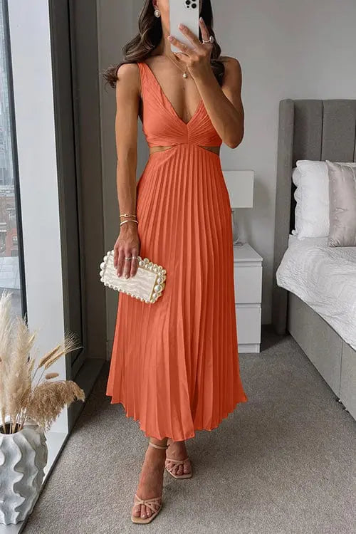 Pleated Midi Dress for Wedding Guests