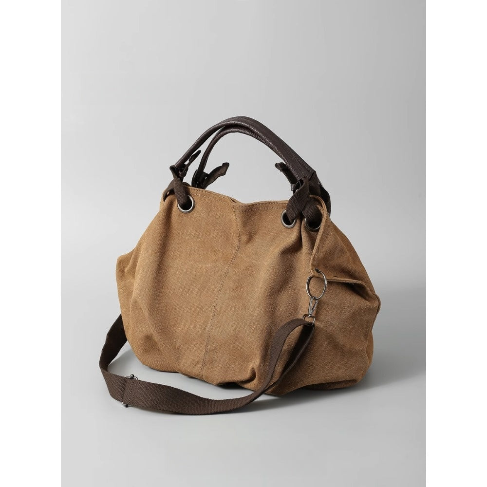 Brown Canvas Shoulder Tote Bag with Handles for Women - Viola