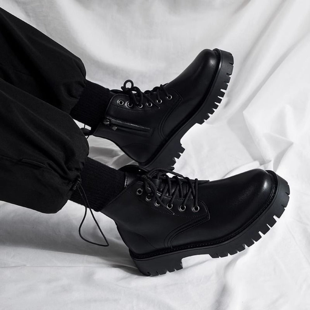 Black Leather Lace Up Ankle Boots for Men - Melina