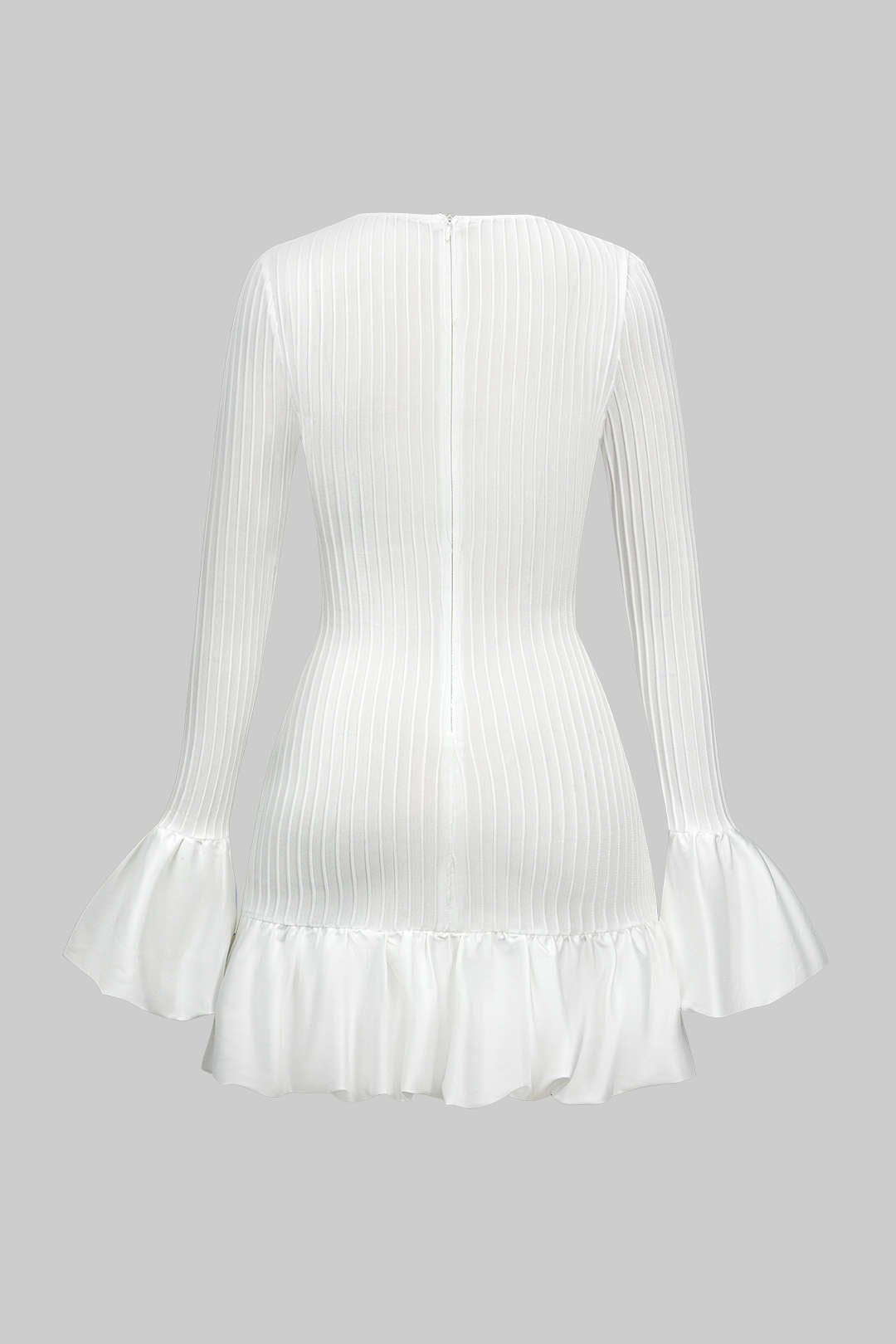 Vintage Solid Color Puff Bell Sleeve Mini Dress