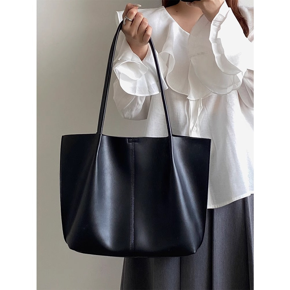 Black Faux Leather Large Shoulder Tote Bag for Women - Rebecca