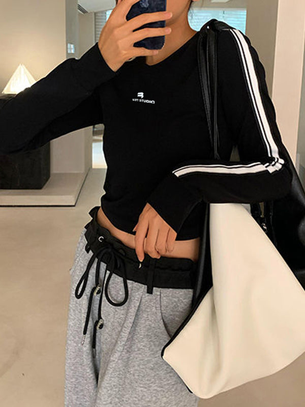 Contrast Color 2000s Print Long Sleeve Tee