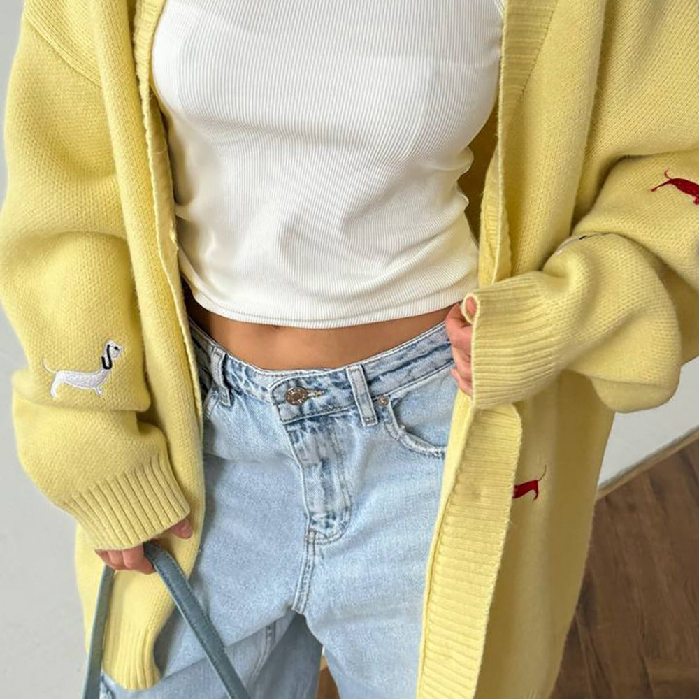 Oversized Knit Cardigan with Embroidery for Women - Angelica