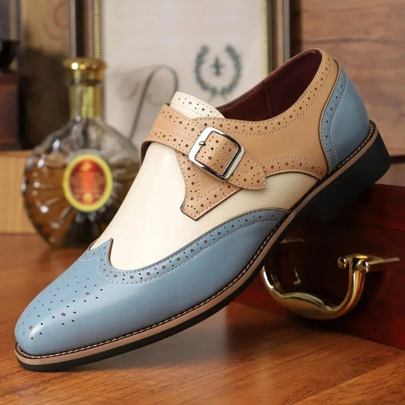 Men’s Tri-Tone Brogue Monk Strap Dress Shoes | Wingtip