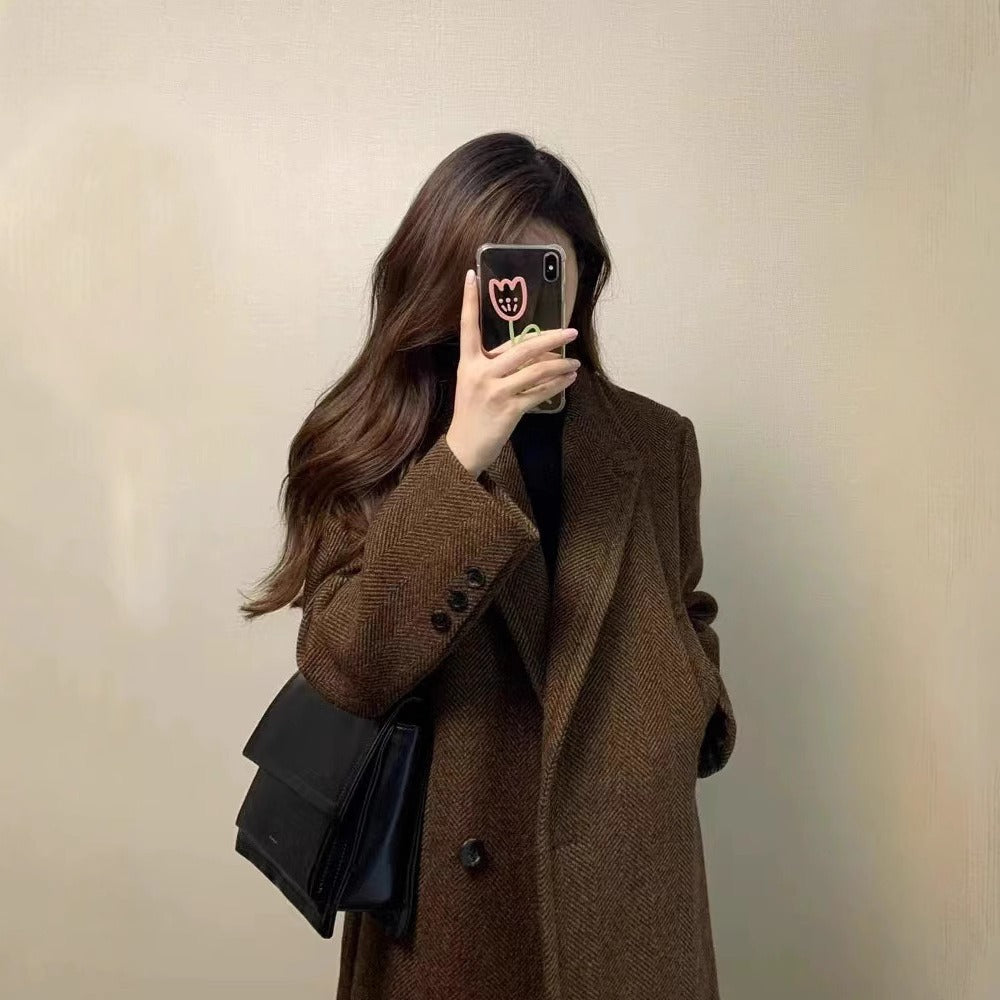 Longline Coat with Button Closure for Women - Rita