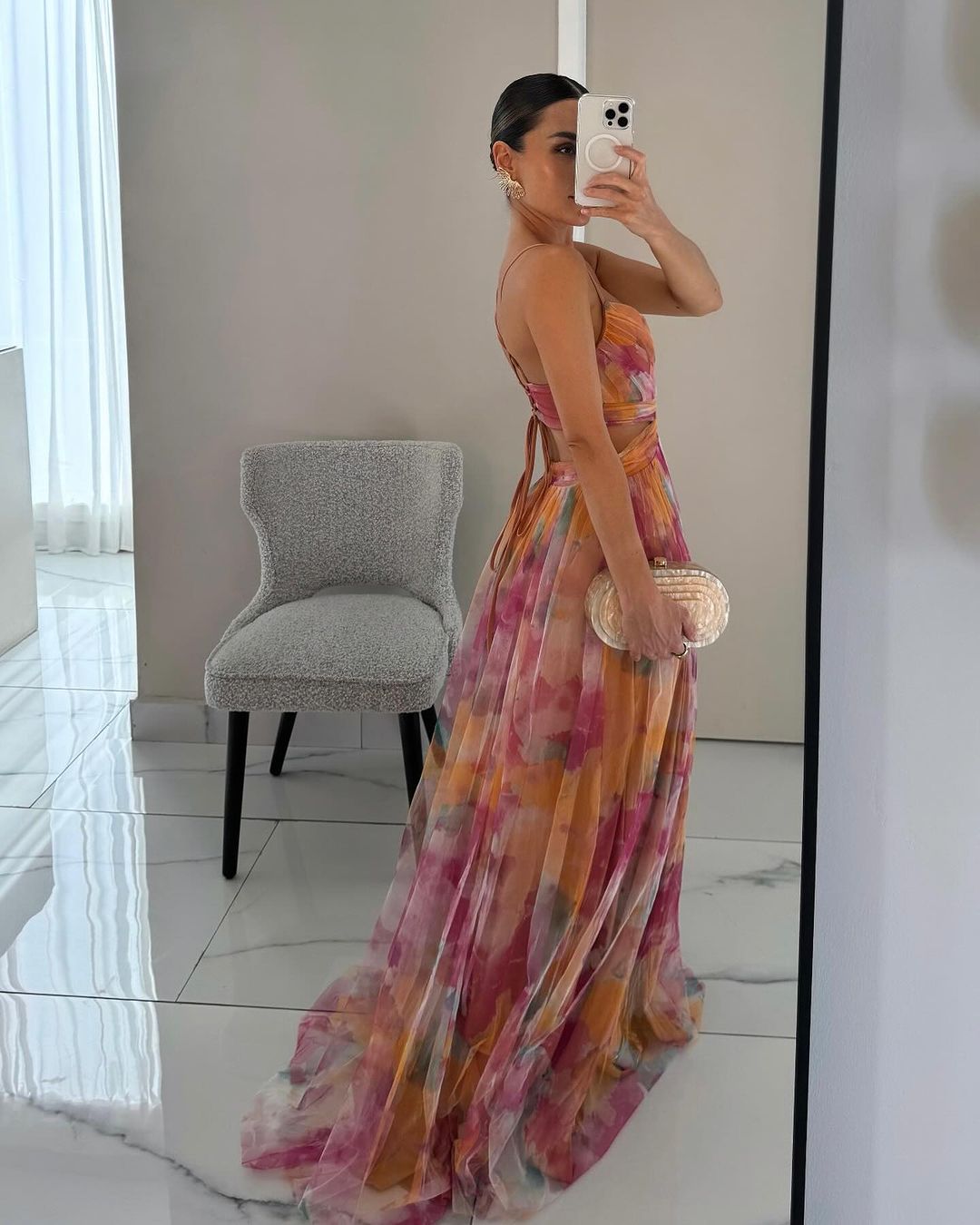 Multicolor Chiffon Maxi Dress with Spaghetti Straps for Women - Erika