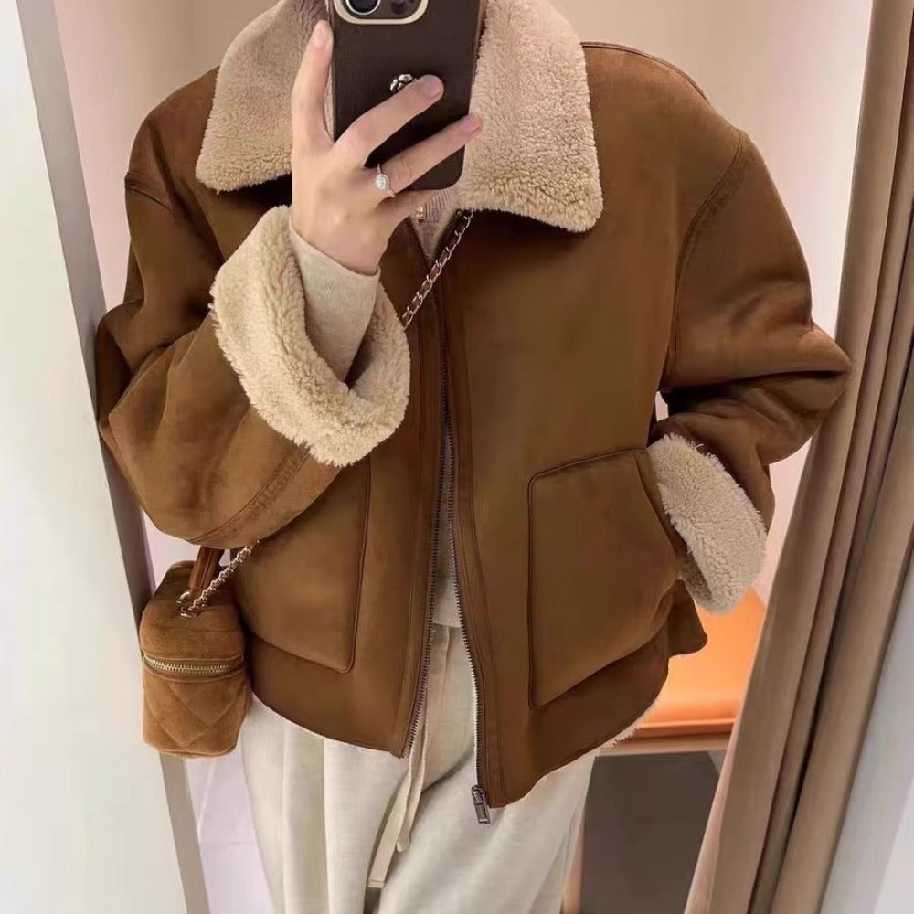 Faux Shearling Jacket with Zip Closure for Women - Erika