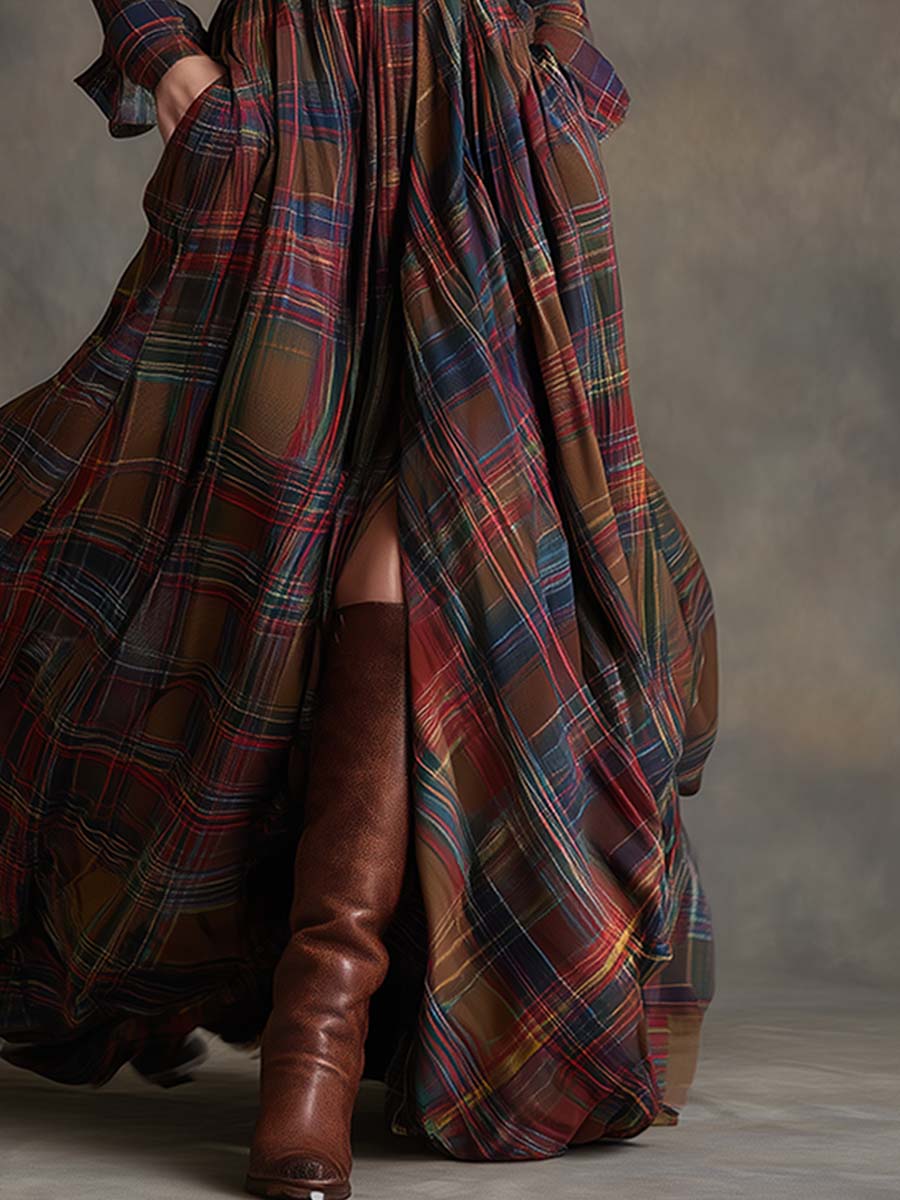 Women's Plaid Maxi Shirt Dress | Long Sleeve