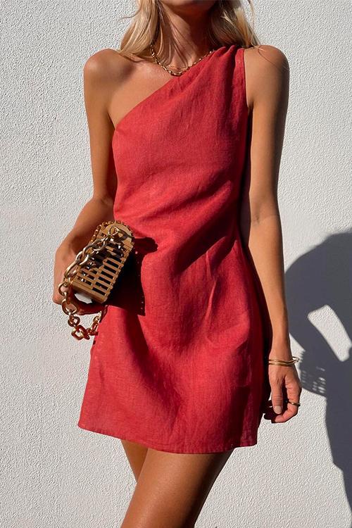 Women's One-Shoulder Summer Mini Dress | Sleeveless