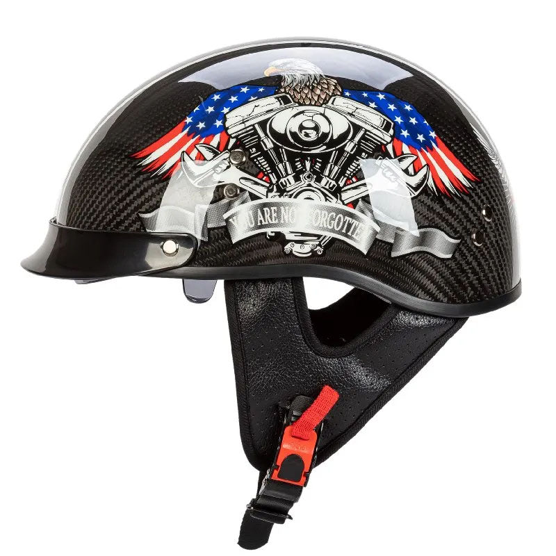Retro Motorcycle Half-Face Helmet | with Drop-Down Sun Visor
