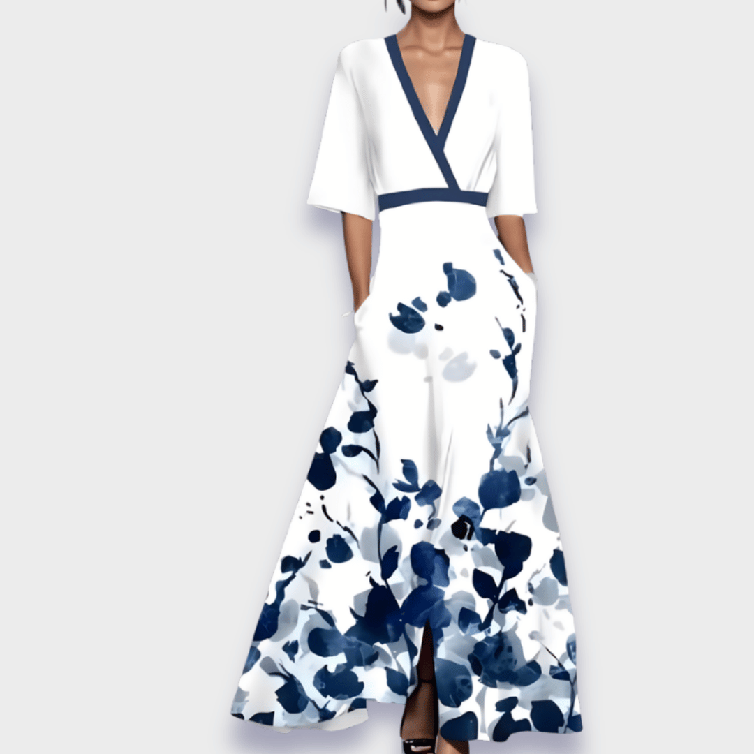 Women's V-Neck Floral Print Wrap Maxi Dress