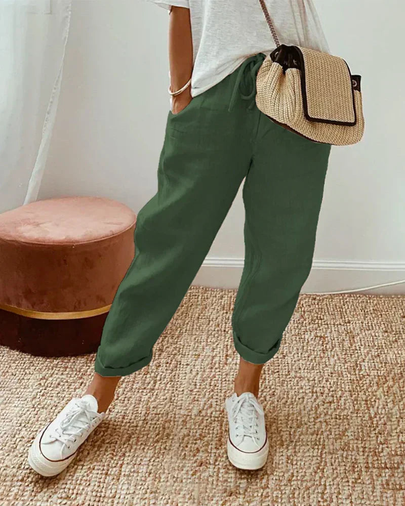 Women's Relaxed Fit Linen Pants with Drawstring