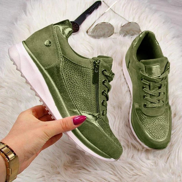 Women's Stylish Platform Sneakers | Lace-Up and Zipper Design