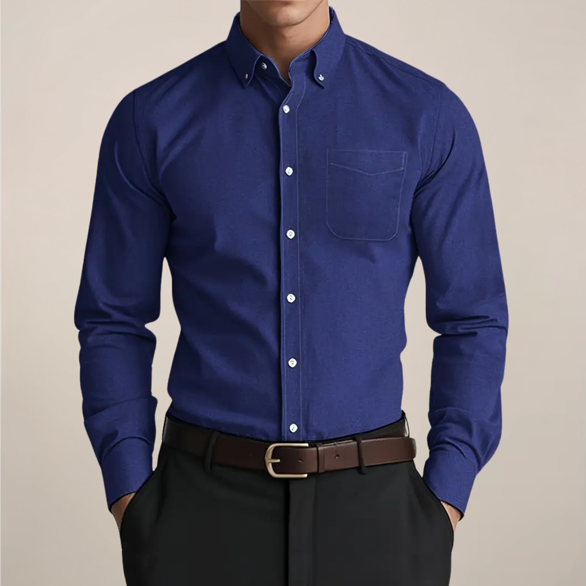 Men's Casual Long Sleeve Button-Down Shirt with Chest Pocket