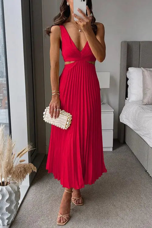 Pleated Midi Dress for Wedding Guests