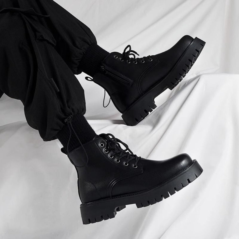 Black Leather Lace Up Ankle Boots for Men - Melina