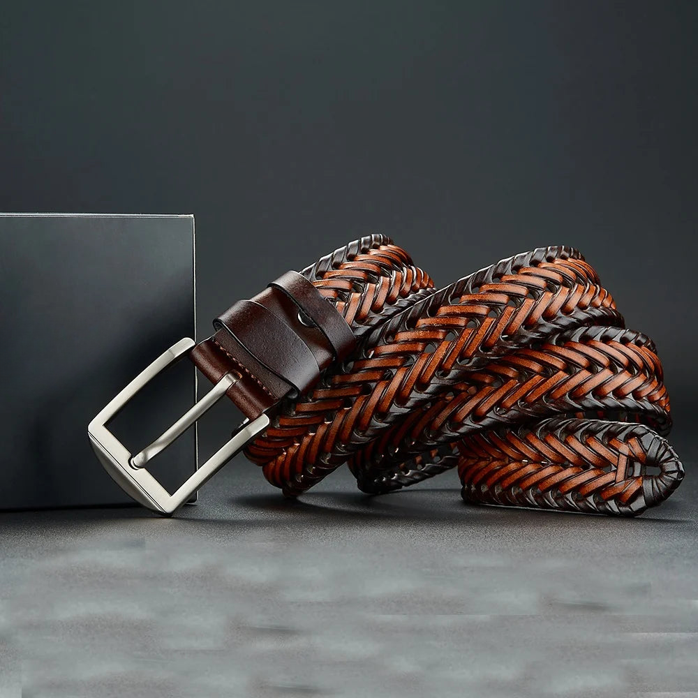 Men's Vintage Braided Belt | with Silver Pin Buckle