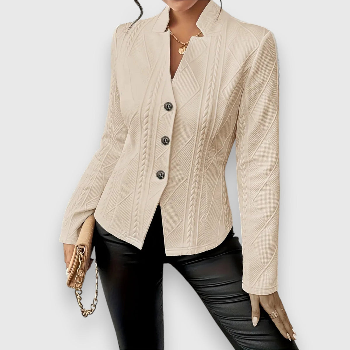 Women's Office Stand Collar Blazer Jacket | with Button Closure