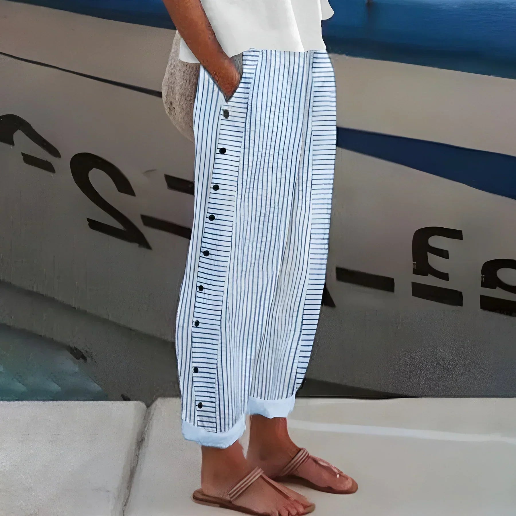 Women's Casual Striped Wide Leg Pants | with Pockets