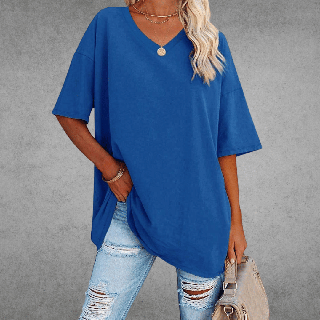 Women's Oversized Solid Color V-Neck T-Shirt