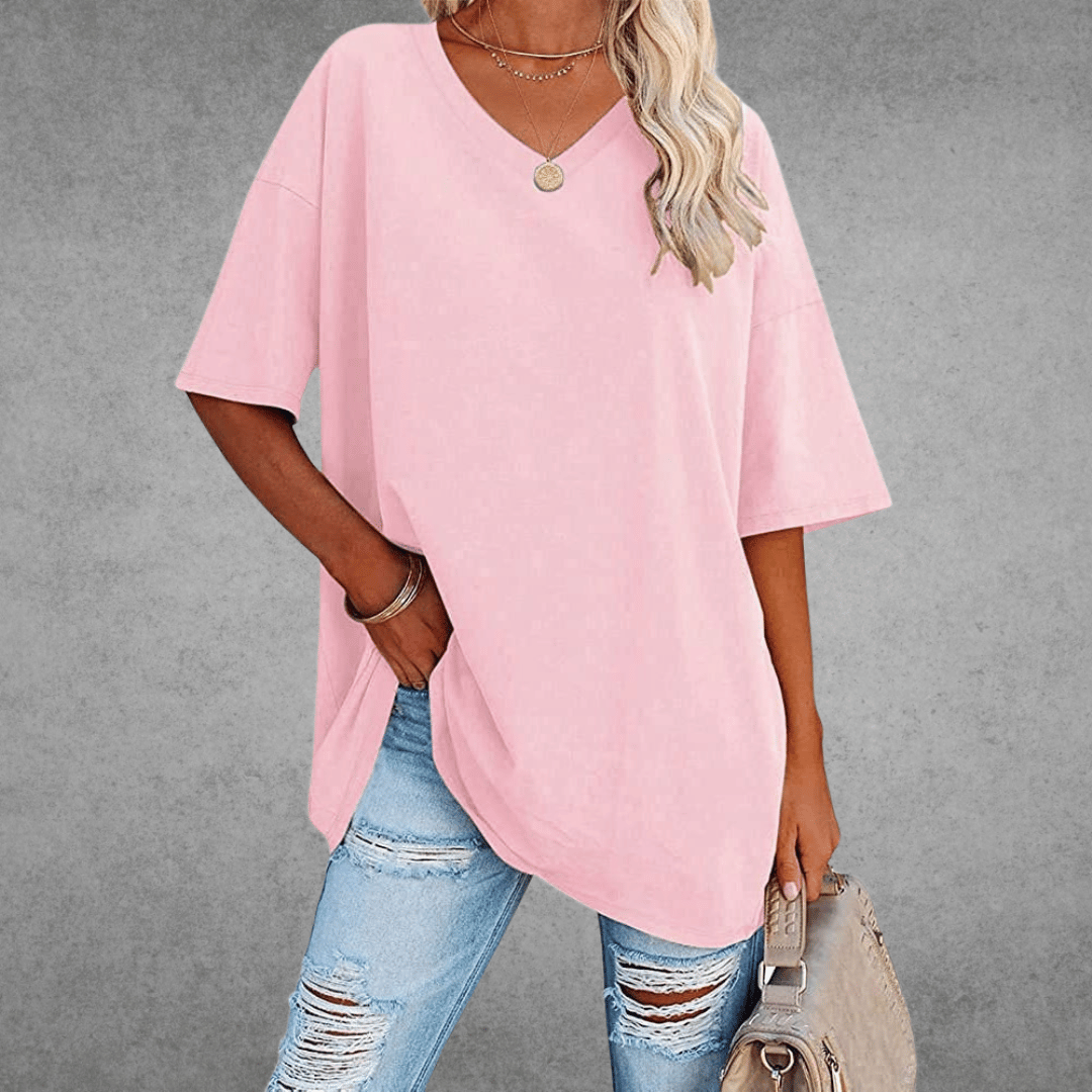 Women's Oversized Solid Color V-Neck T-Shirt
