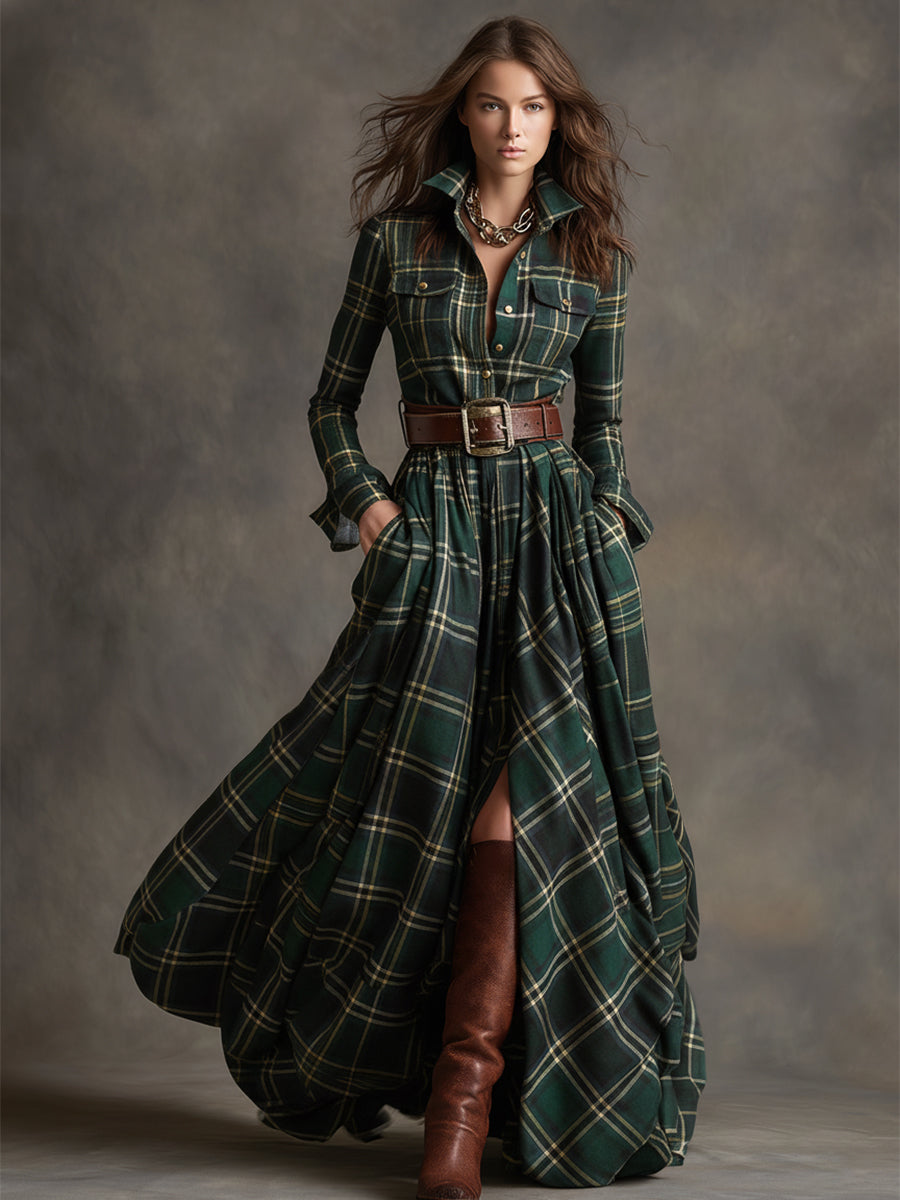 Women's Plaid Maxi Shirt Dress | Long Sleeve