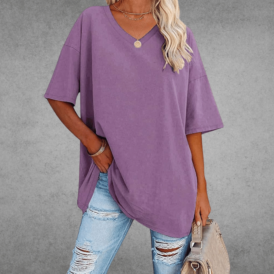 Women's Oversized Solid Color V-Neck T-Shirt