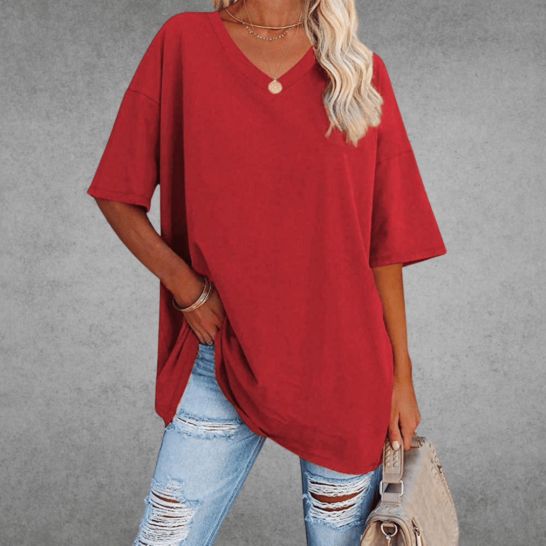 Women's Oversized Solid Color V-Neck T-Shirt