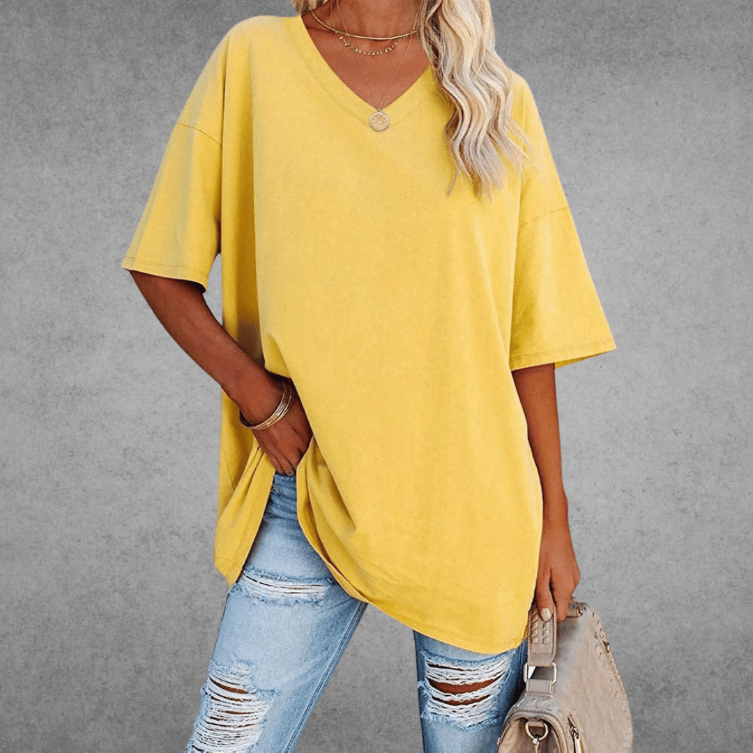 Women's Oversized Solid Color V-Neck T-Shirt