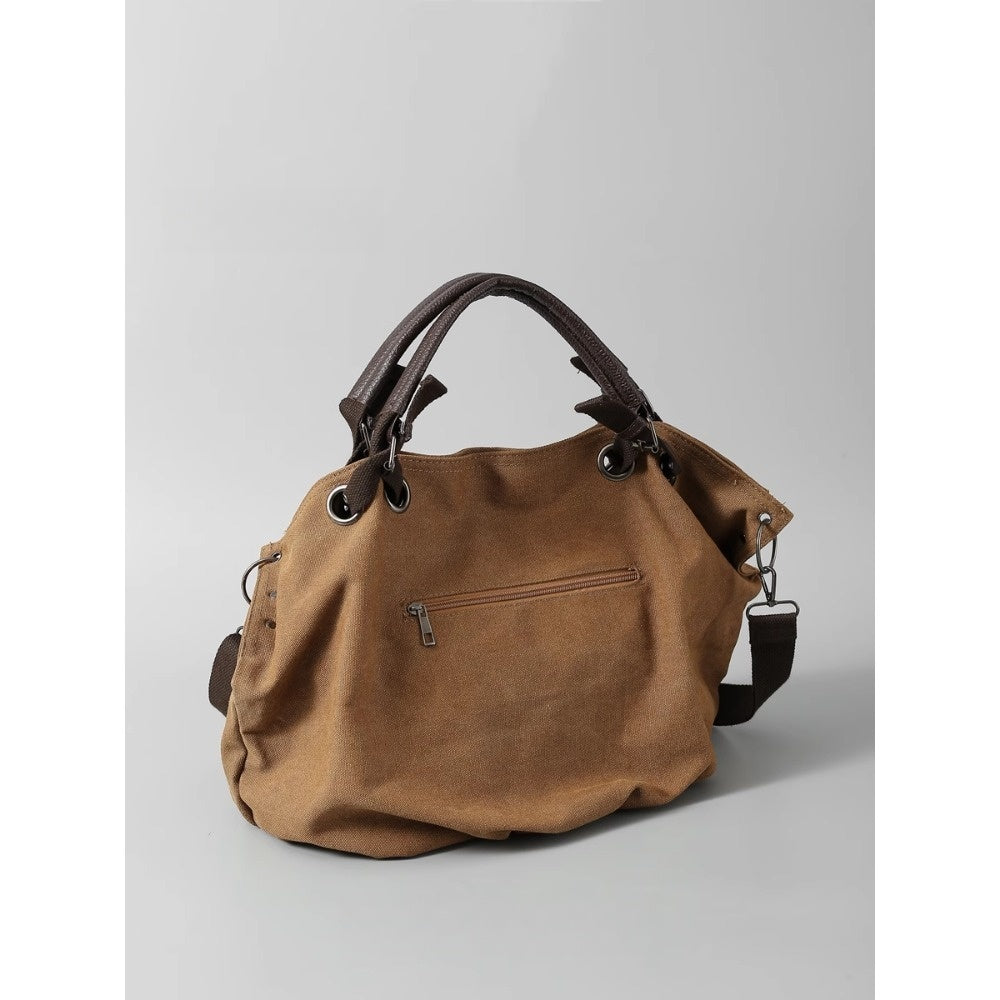 Brown Canvas Shoulder Tote Bag with Handles for Women - Viola